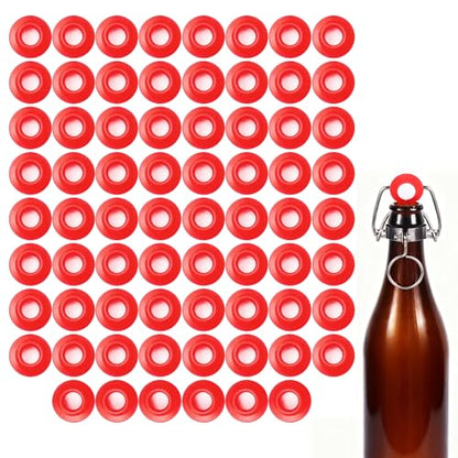 FERRODAY 70PCS Silicone Gasket for EZ Cap Red Washers High Pressure Leak-proof Swing Flip Top Bottle Cap Gasket Home Brew Beer Soda Bottle Seal Swing Top Bottle Gasket -70 Bottle Gaskets