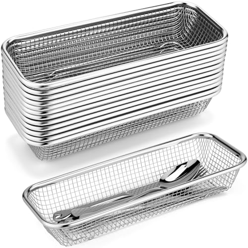 12 Pack Stainless Steel Silverware Drawer Organizer Utensil Basket Organizer for Drawer 12.1 x 4.9 x 2.2 Inch Kitchen Flatware Stackable Dishwasher Basket for Knife Fork Spoon Chopstick - color: Silver