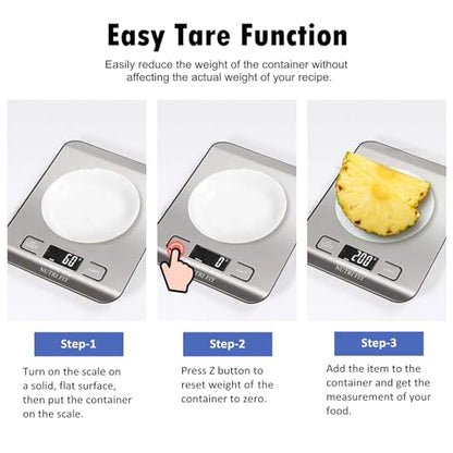 Food Scale, Kitchen Scales Digital Weight Food Grams and Ounces for Weight Loss Baking Cooking of NUTRI FIT, Max 11lb 1g Increment, Backlight LCD Smart Tare Stainless Steel, Easy to Use, AAA Battery - color: Silvery Grey