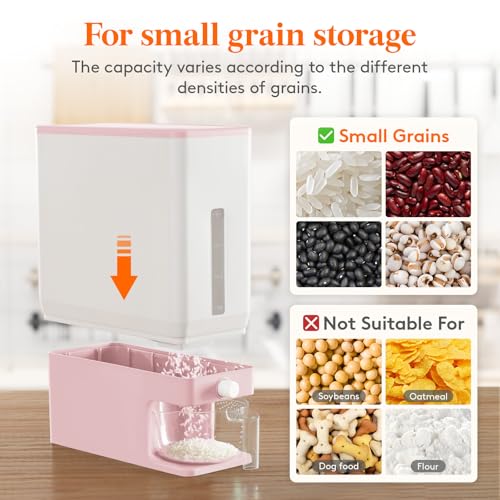 Lifewit Rice Dispenser 25 Lbs(11.3kg), Rice Storage Container Sealed Moisture Proof with Measuring Cup for Kitchen Pantry Household, BPA-Free, 1 Pack Pink - color: Pink