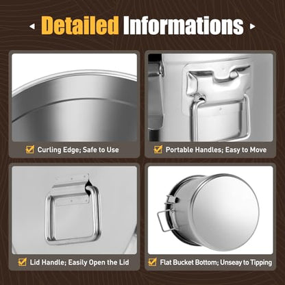 304 Stainless Steel Food Storage Containers, 33L/8.7Gal Rice Storage Container with Airtight Lid and Locking Clamp Large Flour Storage Container Kimchi Container for Rice Oil Soup Flour (33L)