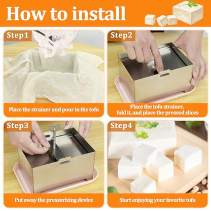 Stainless Steel Tofu Press with Presser Towel & Drip Tray – DIY Tofu Maker for Homemade Firm Tofu, Paneer & Cheese – Effortless Water Removal for Enhanced Texture & Flavor - size: 6.3 x 4.72 Inches