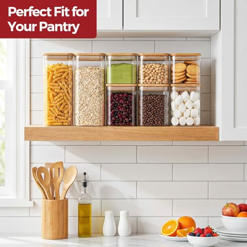 6-Pack Square Glass Pantry Storage Containers with Lids, Airtight Stackable Pantry Organization and Storage Set (1.9/1.2/0.6 Qt) for Snacks, Cereal & Coffee - size: 1.9Qt*2+1.2Qt*2+0.6Qt*2