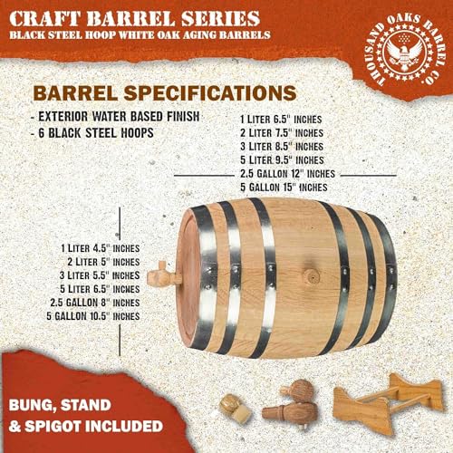 1 Liter Oak Aging Barrel with Wood Stand, Bung & Spigot - Mini Whiskey Barrels for The Home Alcohol Distiller, Moonshiner & Winemaker - Age Cocktails, Bourbon, Whisky, Tequila, Rum, Mead Wine (1L) - size: 1 Liter