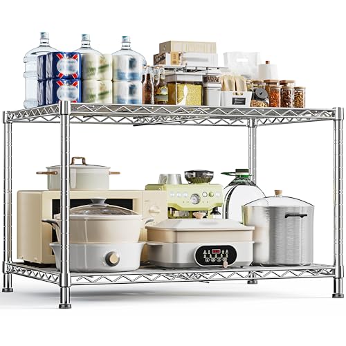 DurayLoly Wire Shelving 2-Tier Adjustable Storage Shelves for Kitchen | 332 LBS,Rust-Resistant Chrome,Leveling Feet,Tool-Free Setup,Fits Bedroom,Laundry,Pantry & Garage,35.4"W x 23.6"D x 23.6"H - color: Chrome, size: 35.4"W x 23.6"D x 23.6"H