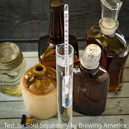 USA-Made Alcohol Hydrometer Tester 0-200 Proof & Tralle Pro Series Traceable - Distilling Moonshine Alcoholmeter for Proofing Distilled Spirits