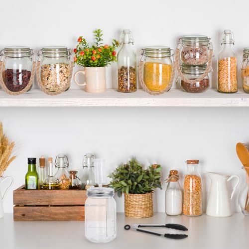 Operitacx 1 Set Fermentation Kit Wide Mouth Mason Jars - Sauerkraut Fermenting Jar Starter with Wood Muddler Lids Glass Weights Tong Silicone Rings for Kimchi