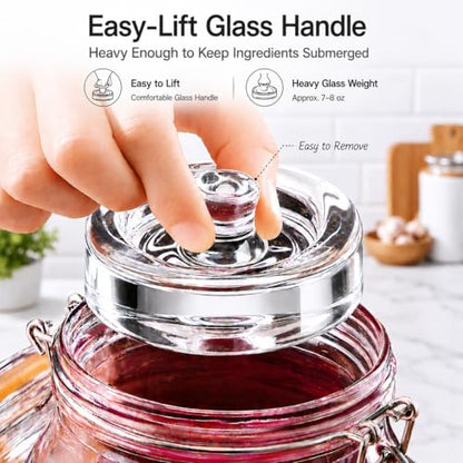 Fermentation Jars, 2L Fermenting Kit With Glass Weights, 2-Pack | Wide-Mouth 2L Glass Jar With Self-Venting Airlock, Ideal For Sauerkraut, Kimchi, Pickles And Other Homemade Ferments - size: 2 Liter