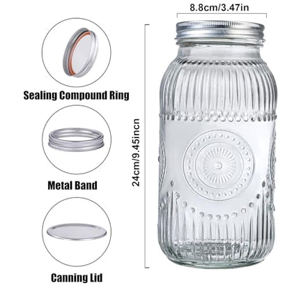 WELLIFE 64oz Mason Jars, 3 Pack Large Mason Jars Wide Mouth for Pickling, Canning, Fermenting and Food Storage, Microwave & Dishwasher Safe - color: Clear Sunflower Mason Jars 64oz-3Pcs