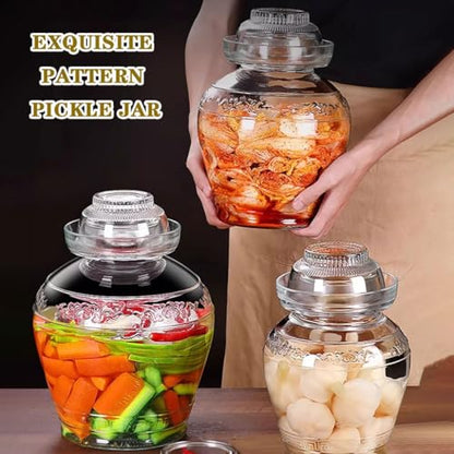 Old Traditional Relief Design Pickle Jar, Water-Tight Fermentation Tank with Lid, Pickled Vegetable Pickling Crock, Glass Storage Bottle(2.5kg/88.2oz) - size: 2.5kg/88.2oz