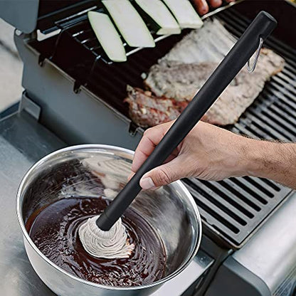 YFWOOD 18 Inch Grill Basting Brush BBQ Mop Sauce Brush Wooden Long Handle | Sauce Mop with 4 Extra Replacement Heads for Grilling Smoking Barbecue Steak (Black) - color: Black Color Handle