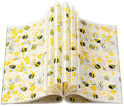 100 Pcs Wax Paper Sheets for Food, Bee Day Wax Paper Sandwich Wrap Deli Wraps, Waterproof Oil-proof Picnic Basket Liners with Bee Pattern for Kitchen - color: Bee