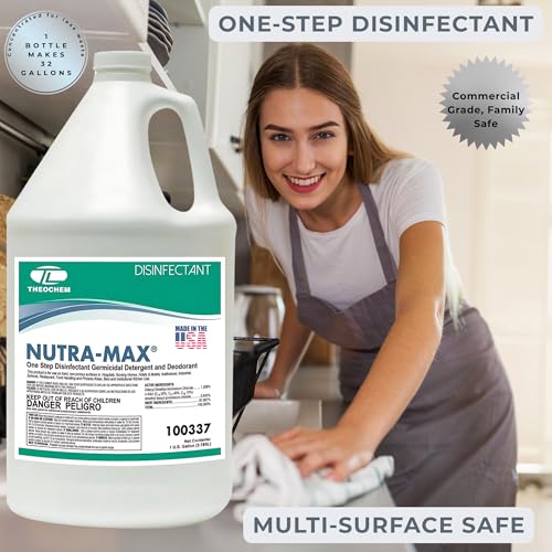 Nutra-Max Hospital Grade Disinfectant, EPA List N & G, Kills 99.9% Viruses & Bacteria, 1:32 Concentrate Makes 32 Gallons, Commercial Multi-Surface Cleaner For Home