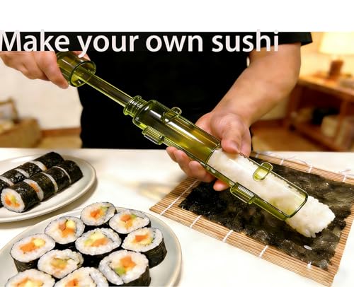 Sushi Making Kit – Clear Sushi Bazooka Roller & Bamboo Sushi Rolling Mat, Easy DIY Sushi Maker Tool Set for Beginners, Homemade Sushi Rolls for Kitchen & Party (Clear Green) - color: Clear Green