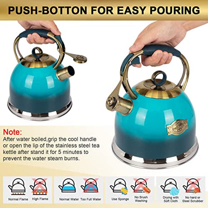 Tea Kettle -3.0 Quart Tea Kettles Stovetop Whistling Teapot Stainless Steel Tea Pots for Stove Top Whistle Tea Pot - color: Blue