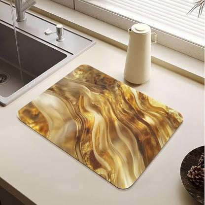 Dish Drying Mat for Kitchen Counter Marble Golden Yellow Absorbent Coffee Bar Mat Diatom Ooze Dish Drying Pad for Countertop Tabletop Decoration 15.7" X 11.8" - size: 15.7" x 11.8"