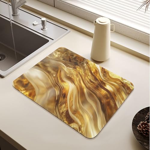 Dish Drying Mat for Kitchen Counter Marble Golden Yellow Absorbent Coffee Bar Mat Diatom Ooze Dish Drying Pad for Countertop Tabletop Decoration 19.7" X 15.7" - size: 19.7" x 15.7"