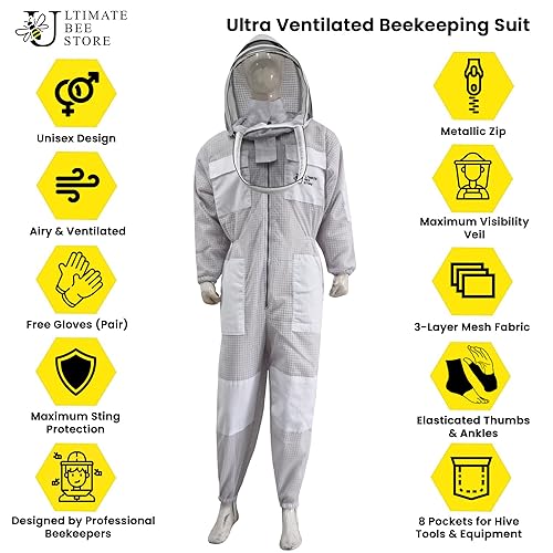 Highly Ventilated Beekeeping Suit Beekeepers 3 Layer Premium bee Suit for Men & Women with Pair of Gloves - color: White Fencing Veil, size: 4X-Large