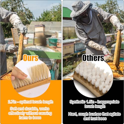 PEUTIER 2pcs Bee Hive Brush and Bee Hive Scraper Set, Metal J Hook Bee Hive Tool Hive Frame Lifter Gripper Bee Brush with Wooden Handle Beekeeping Supplies Equipment for Bee Keepers