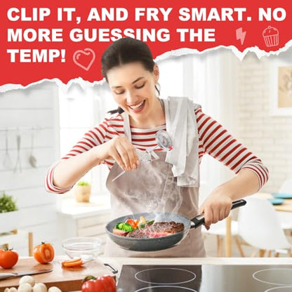 Candy Thermometer Waterproof IP67 - Oil Thermometer for Frying with Clips - 9" Side of Pot Thermometer Deep Fry for Oil Candy Candle BBQ - Silver - color: Silver Dial