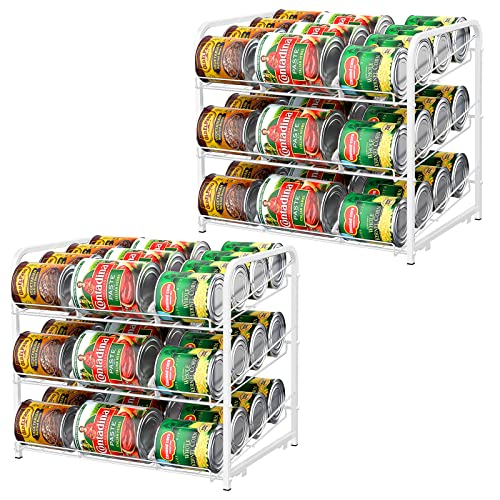 BTY Can Organizer for Pantry Stackable Can Rack Organizer 2 Pack Stacking Can Storage Dispensers 3 Tier Small Space Holds up to 36 Cans for Pantry, Kitchen, Cabinet White - color: White