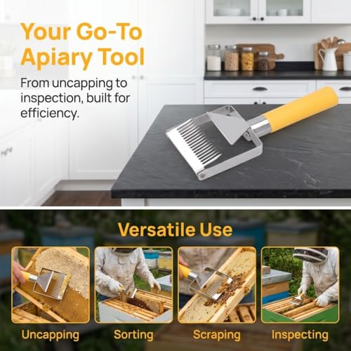 Stainless Steel Uncapping Fork, Ergonomic Plastic‑Handle Honey Scraper Tool for Beekeeping Honey Extraction