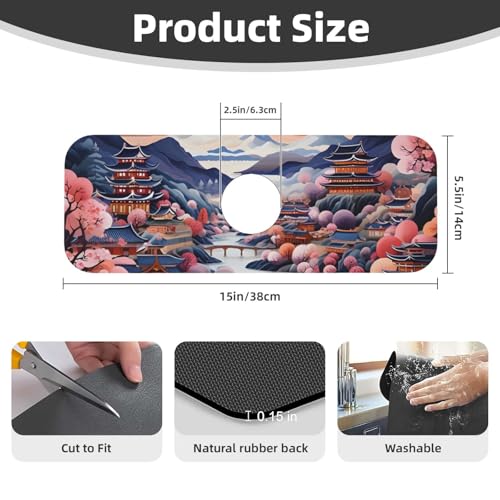 Kitchen Sink Faucet Mat Splash Guard, Chinese Style House Bridge Moon Super Absorbent Drying Mat, Non-Slip Drain Pad for Bathroom Counter - color: House Bridge Moon