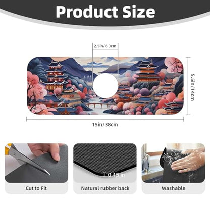 Kitchen Sink Faucet Mat Splash Guard, Chinese Style House Bridge Moon Super Absorbent Drying Mat, Non-Slip Drain Pad for Bathroom Counter - color: House Bridge Moon