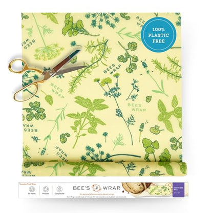 Bee's Wrap Vegan Beeswax Wraps for Food - Cut to Size 14x52" Beeswax Wrap Roll - Plastic Free Made in USA Reusable Natural Food Wrap - Herb Garden - style: Vegan Herb Garden