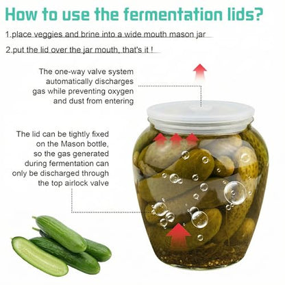 Wide Mouth Mason Jar Fermentation Lids – Silicone Fermenting Caps with Waterless Airlock, Self-Burping Fermenter Tops for Pickles, Kimchi, and Probiotic Foods, 3 Pack White (Jars Not Included) - color: White