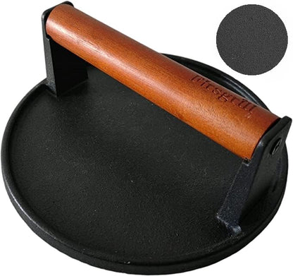 Firsgrill Burger Press 7.08" Round & 8.3”X4.3”Rectangle Heavy-Duty Cast Iron Smash Meat Steak with Wood Handle for Blackstone Camp Chef Pitboss Weber Treager Griddle (Round & Rectangle w Flat Bottom) - size: Round & Rectangle w Flat Bottom