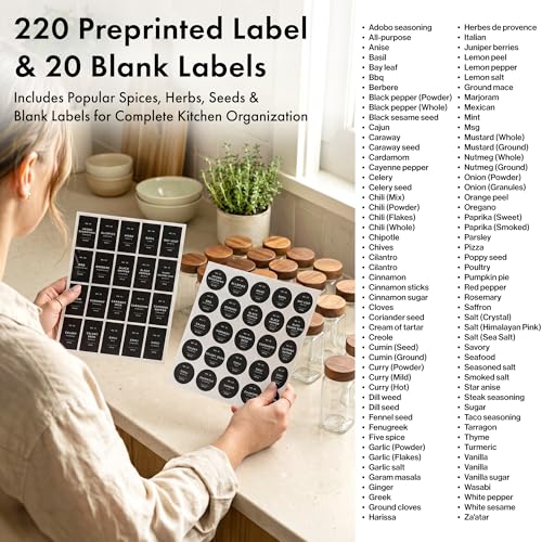 EDELHAUS Glass Spice Jars with Label, 24x Acacia Wooden Lids - Black Labels | Airtight acacia lids keep spices fresh; use as a spice organizer, seasoning containers or 4 oz jar set; funnel & 240 labels - color: Acacia Lid + Black Labels