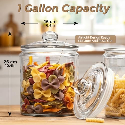 Masthome 1 Gallon Glass Jar with Lid,Large Glass Cookie Jar,Wide Mouth,Dishwasher Safe,Large Clear Jar,Storage Containers with Lids For Flour,Nuts,Cookies,Snacks - color: Glass Storage Jars Set