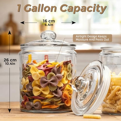 Masthome 1 Gallon Glass Jar with Lid,Large Glass Cookie Jar,Wide Mouth,Dishwasher Safe,Large Clear Jar,Storage Containers with Lids For Flour,Nuts,Cookies,Snacks - color: Glass Storage Jars Set