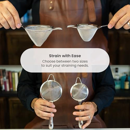 A Bar Above Stainless Steel Fine Mesh Cocktail Strainer, 304 Conical Sieve with Ergonomic Handle, Rustproof Bartender Tool for Double-Straining Tea, Coffee, Kombucha, and Culinary Prep - color: Stainless Steel