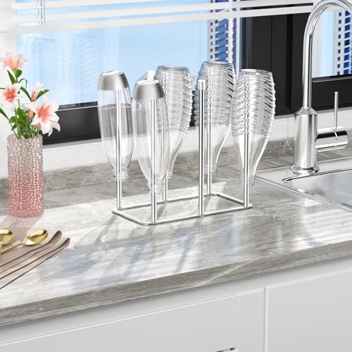 Water Bottle Drying Rack Reusable Bottle Rack Dryer Kitchen Stand Holder Metal Countertop Baby Bottle Drying Rack Water Cup Drying Rack for Plastic Bags, Bottles and Cups (Sliver, Large) - size: Large