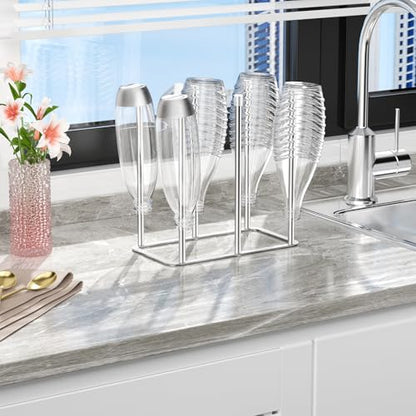 Water Bottle Drying Rack Reusable Bottle Rack Dryer Kitchen Stand Holder Metal Countertop Baby Bottle Drying Rack Water Cup Drying Rack for Plastic Bags, Bottles and Cups (Sliver, Large) - size: Large
