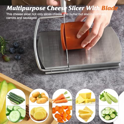 Cheese Slicer Cutter, Stainless Steel Cheese Cutter Board with Blade for Block Cheese, Vegetables, Butter, Sausages, Bread - size: Circular
