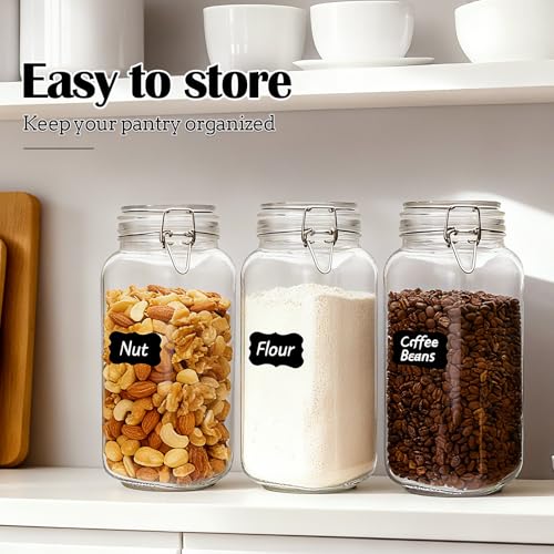 Flrolove 78oz Glass Storage Jars with Airtight Lids Set of 3 | Air Tight Pantry Storage Containers, Square Large Mason Jars, Perfect for Kitchen Canning Cereal, Pasta, Flour, Coffee Beans - size: 78oz*3-square