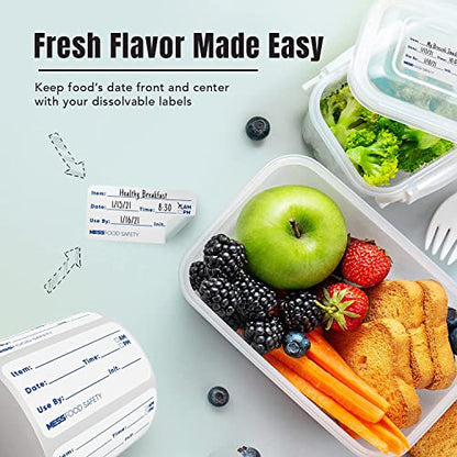 MESS Dissolvable Food Labels for Containers 400 Labels (1x2 Blue/White and 2" Kraft) Blank Kitchen Labels - Food Storage Labels - Removable Freezer Labels - Dissolvable Labels for Food Containers