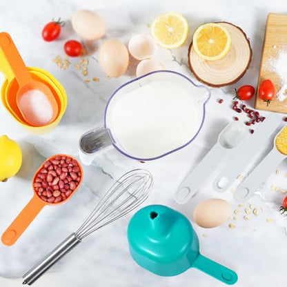 Stackable 10-Piece Measuring Cups and Spoons Set with White Lids | Kitchen gadgets for cooking & baking. Includes 10 stackable cups & spoons. Dishwasher-safe. For liquid & dry, multicolor - color: 10 Piece - Yellow and White