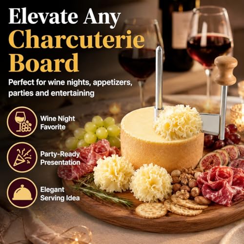 Cheese Curler for Tête de Moine, Swiss-Style Cheese Flower Maker with Stainless Steel Shaver and Solid Wood Base, Cheese Rosette Cutter for Charcuterie Boards, Chocolate, Butter, Desserts and Parties - color: Cheese Curler