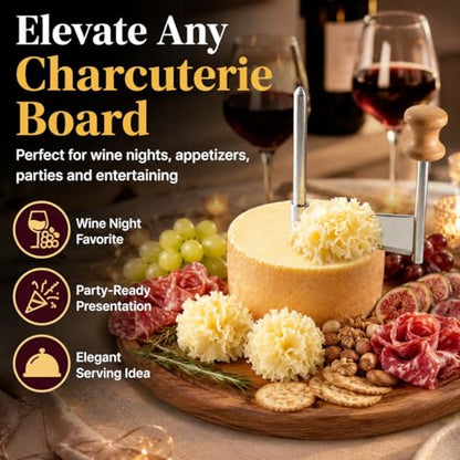 Cheese Curler for Tête de Moine, Swiss-Style Cheese Flower Maker with Stainless Steel Shaver and Solid Wood Base, Cheese Rosette Cutter for Charcuterie Boards, Chocolate, Butter, Desserts and Parties - color: Cheese Curler