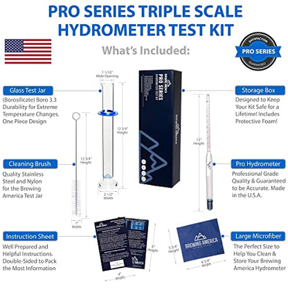 Brewing Hydrometer Alcohol Tester Kit: USA-Made Beer & Wine American-Made Specific Gravity ABV Test Pro Series Traceable & Borosilicate Glass Test Tube Jar & Brush