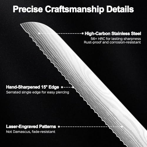 PAUDIN Bread Knife, 10 inch Serrated Knife, German Stainless Steel Bread Knife for Homemade Bread, Razor Sharp Edge for Efficient Slicing Sourdough Bread, Bagels, Cake - style: 10'' Bread Knife