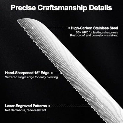 PAUDIN Bread Knife, 10 inch Serrated Knife, German Stainless Steel Bread Knife for Homemade Bread, Razor Sharp Edge for Efficient Slicing Sourdough Bread, Bagels, Cake - style: 10'' Bread Knife