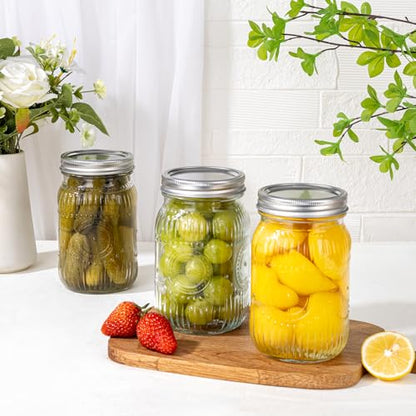 LUODA MirthMood 32 OZ Wide Mouth Mason Jars, 6 PACK Glass Mason Jars with airtight Lids, Quart mason jars wide Perfect for Canning, Pickling, Preserving, Fermenting, DIY Crafts & Decor