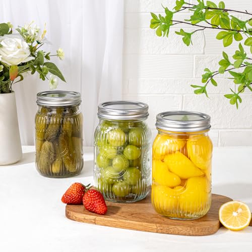 LUODA MirthMood 32 OZ Wide Mouth Mason Jars, 4 PACK Glass Mason Jars with airtight Lids, Quart mason jars wide mouth ，Perfect for Canning, Pickling, Preserving, Fermenting, DIY Crafts & Decor