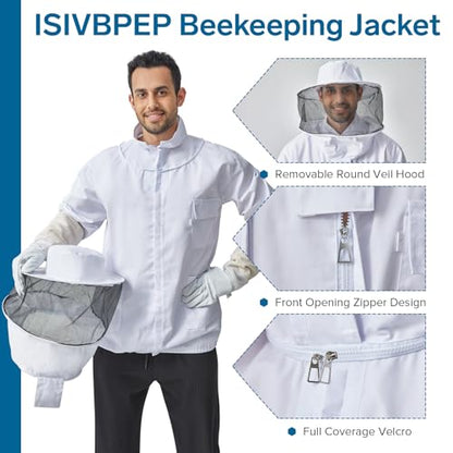Professional Bee Jacket for Men & Women with Round Veil, Beekeeping Jacket with Ventilated Glove, Beekeeper Jackets Bee Outfit for Backyard and Bee Keeper XXL - size: XX-Large