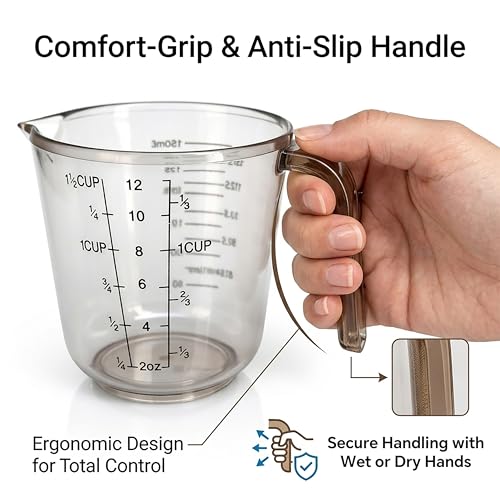 Measuring Cups Set, 3PCS with Pour Spout & Handle, Multi-Scale (cup | oz | ml) Stackable Liquid & Dry Plastic Measuring Tools for Baking Cooking, Essential Kitchen Gadgets (Coffee Brown) - color: coffee brown